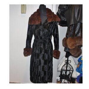 Vintage Penny Lane Geometric Velvet Belted Jacket Coat Real Mink Collar & Cuffs